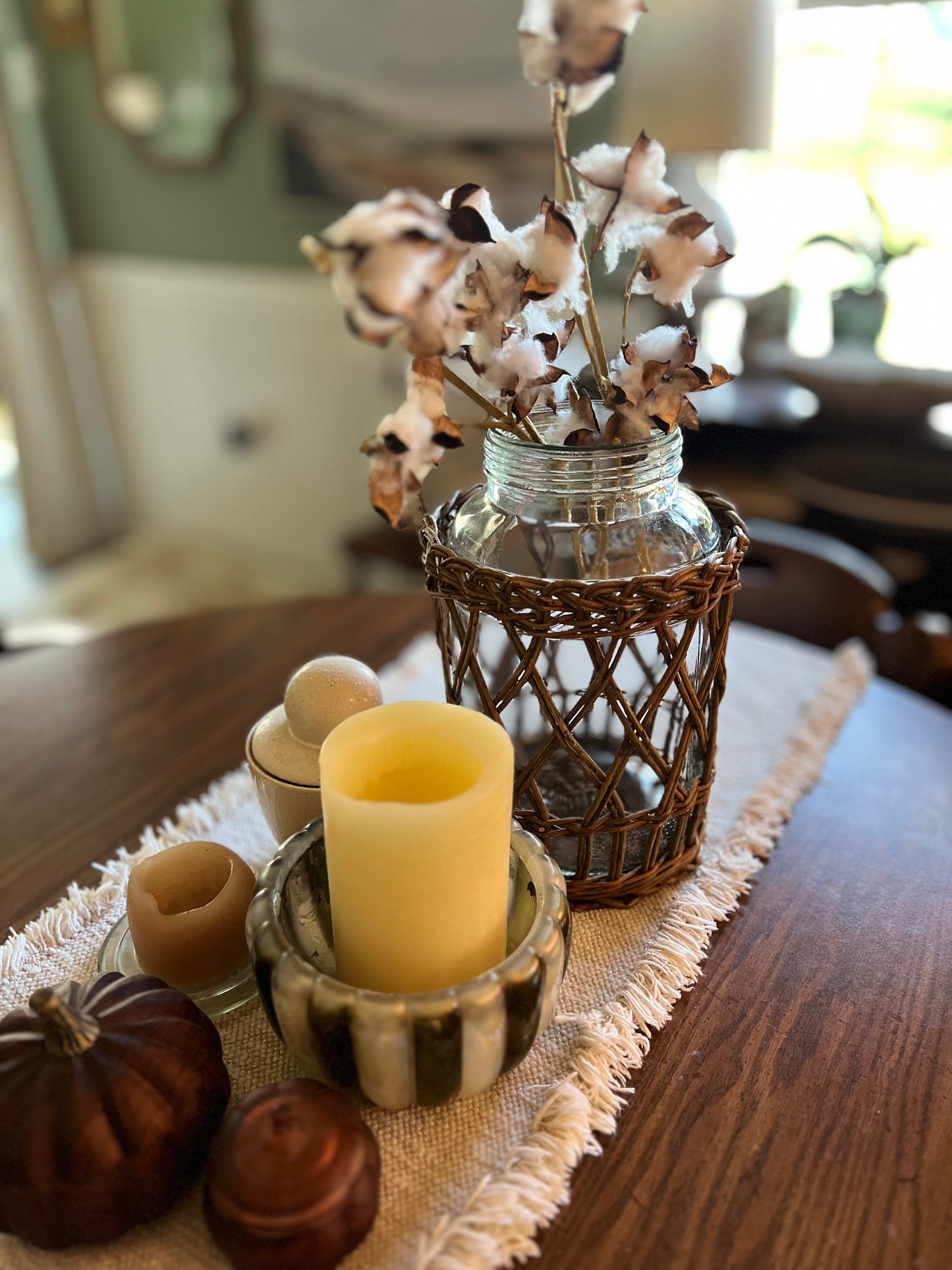 Large Jar With Woven Basket Covering