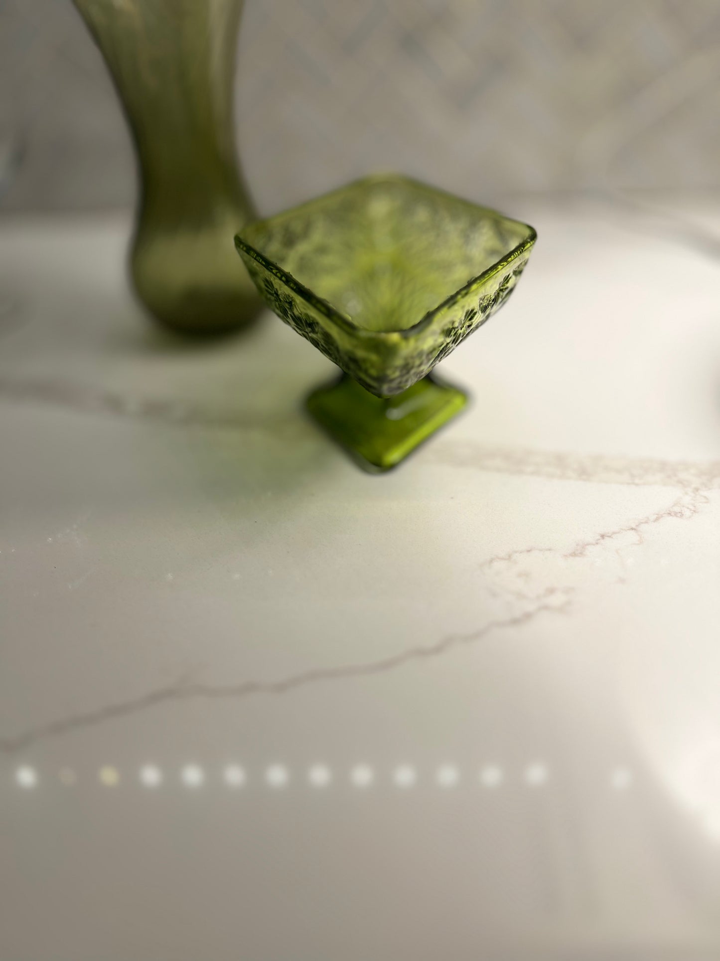 Vintage Green Indiana Glass Pedestal Bowl