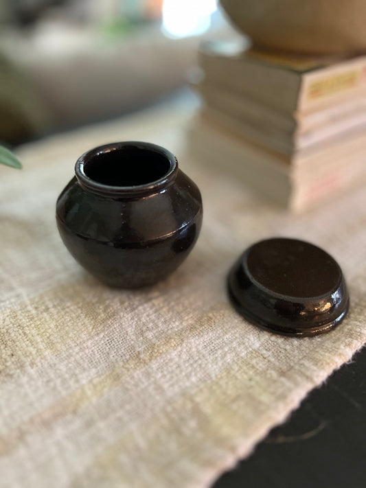 Korean Onggi Lidded Jar Earthenware Pottery
