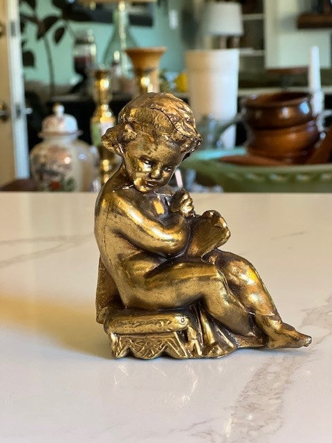 Vintage Bronze Cherub Child's Pen Holder (as is)