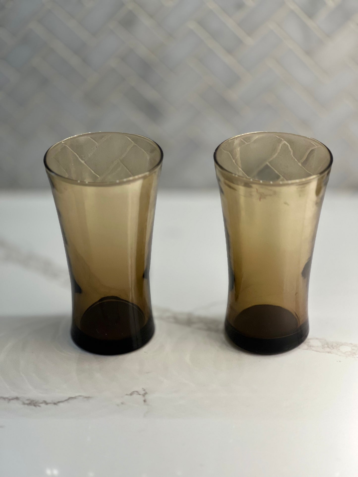 Vintage Mid Century Modern Style Anchor Hocking Linden Mocha Tumbler (Set of 2)