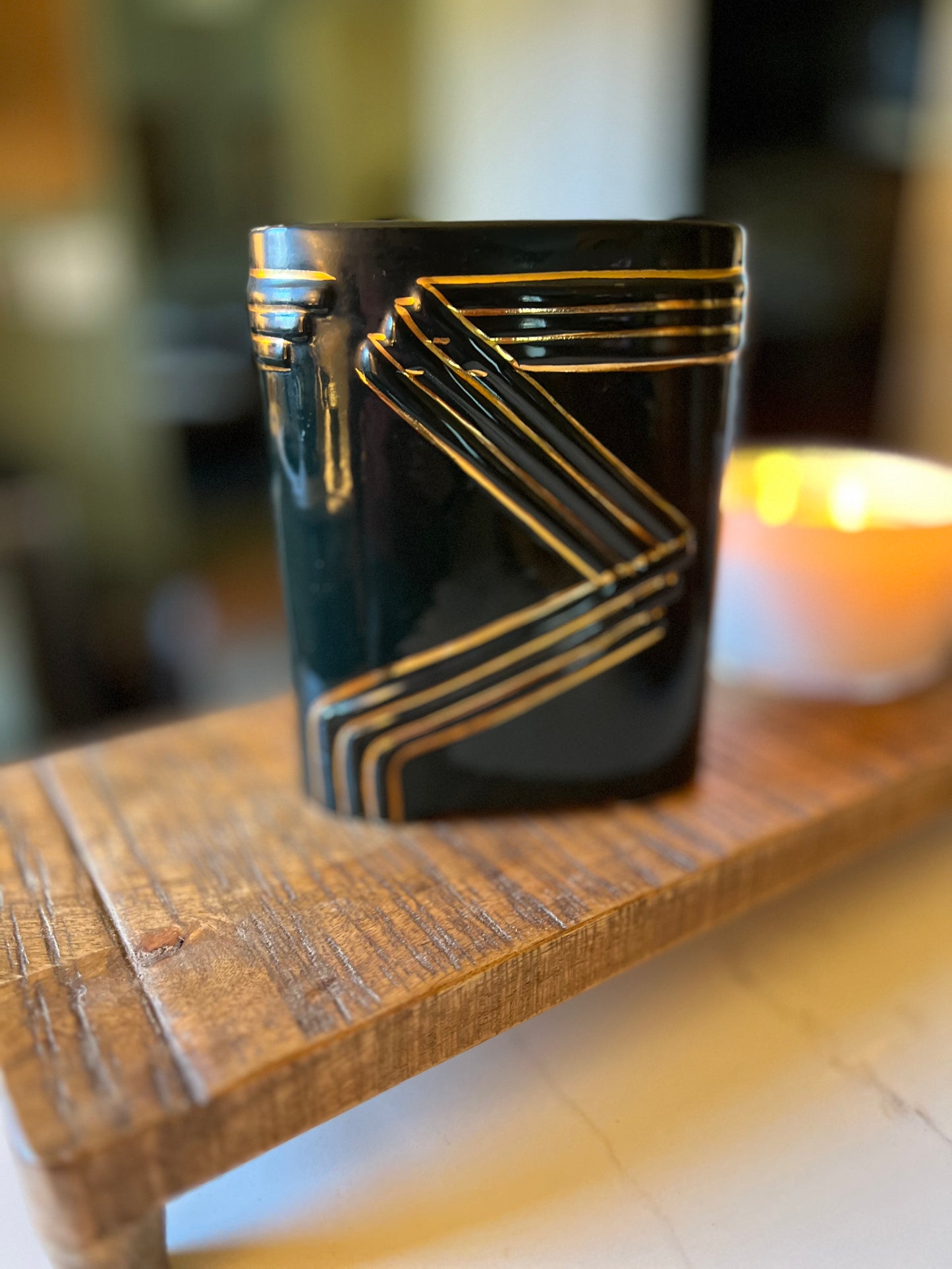 Vintage Black and Gold Art Deco Style Vase