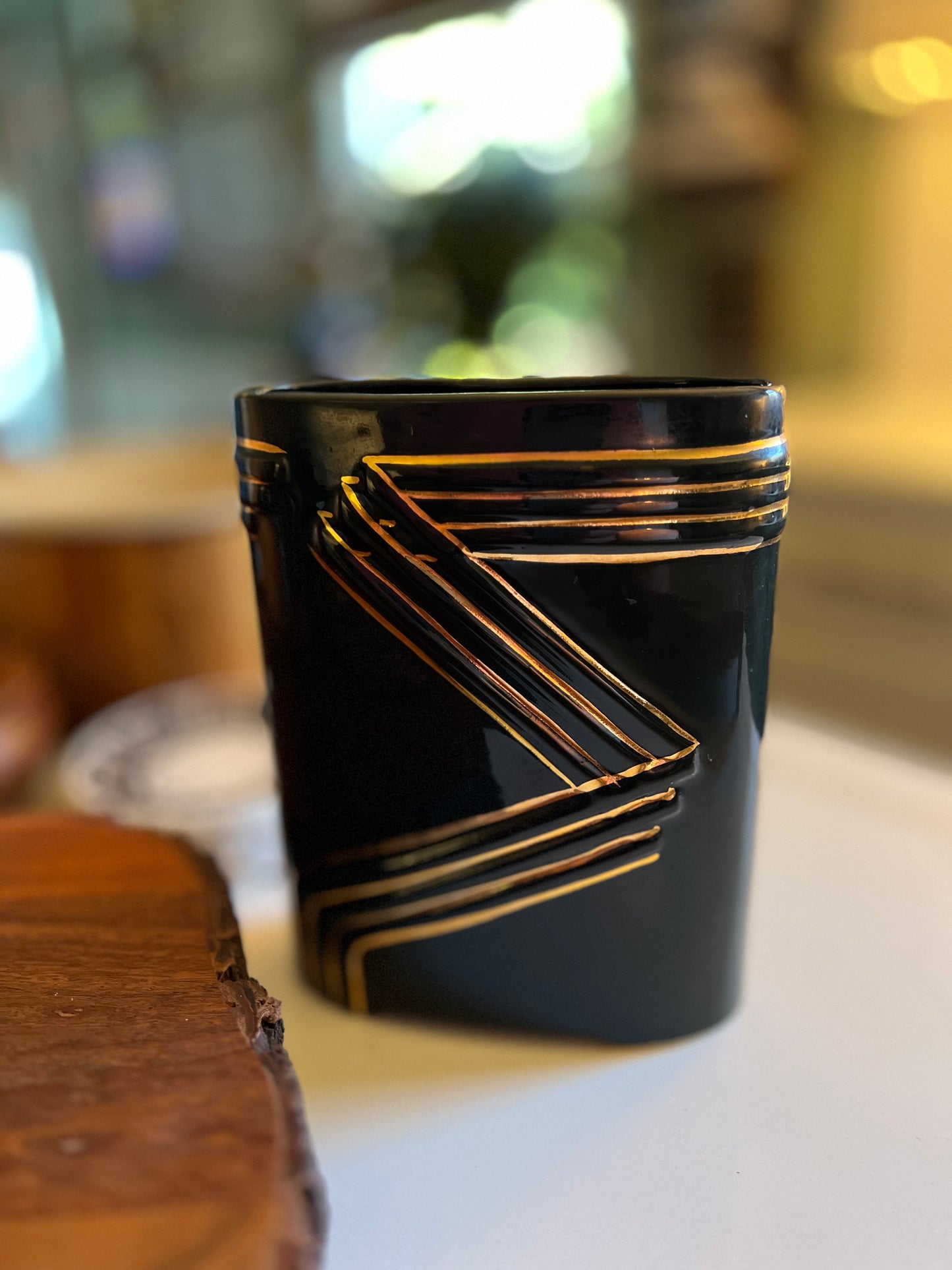 Vintage Black and Gold Art Deco Style Vase