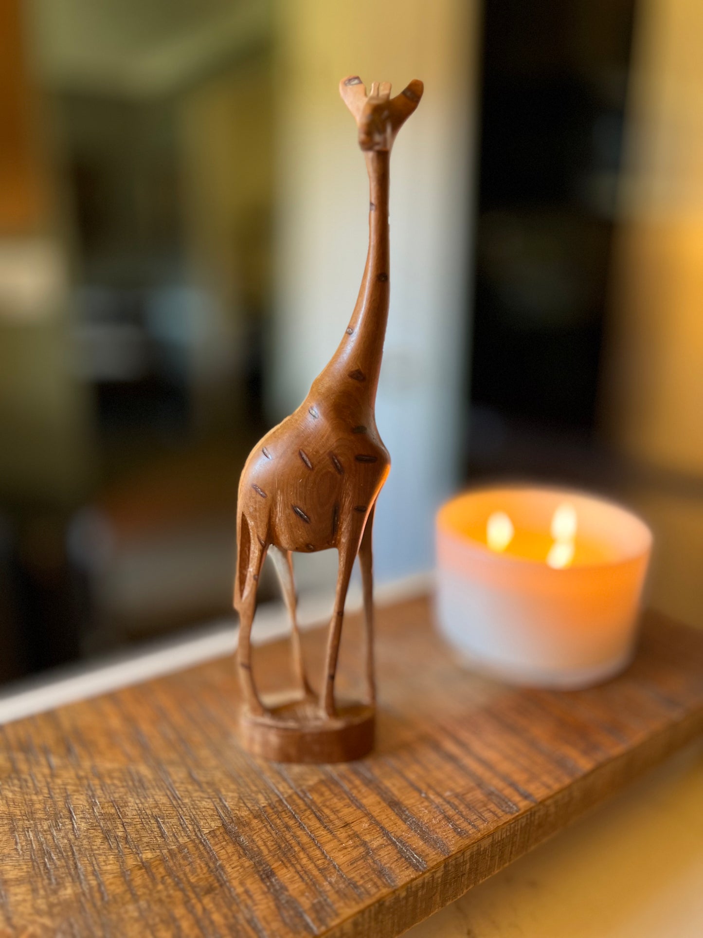 Hand Carved Wooden Giraffe Figurine