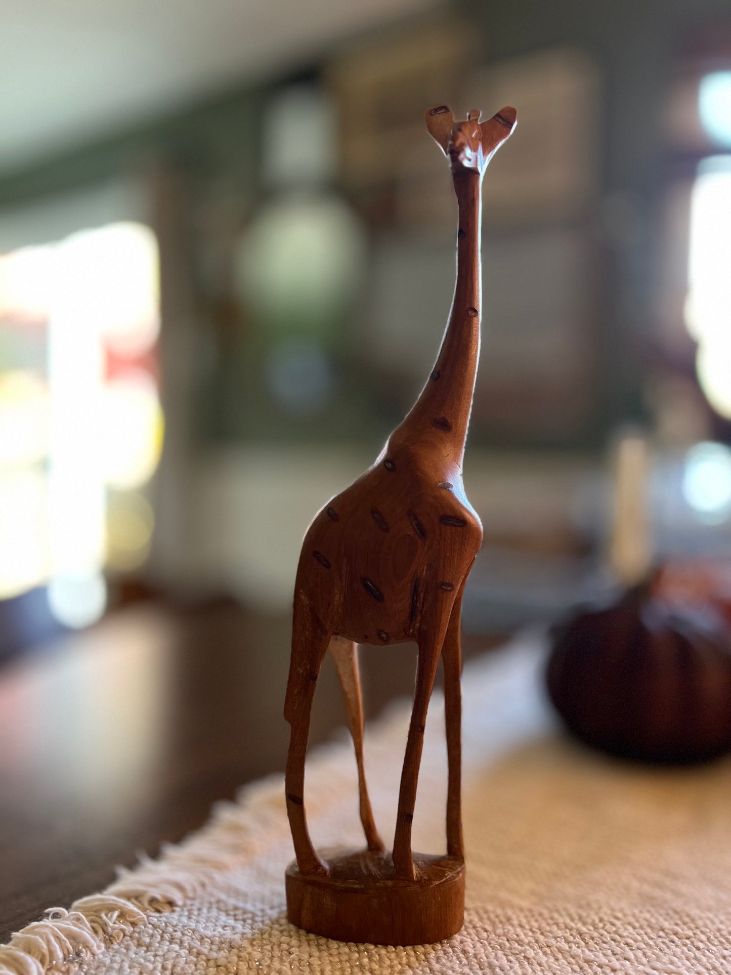 Hand Carved Wooden Giraffe Figurine