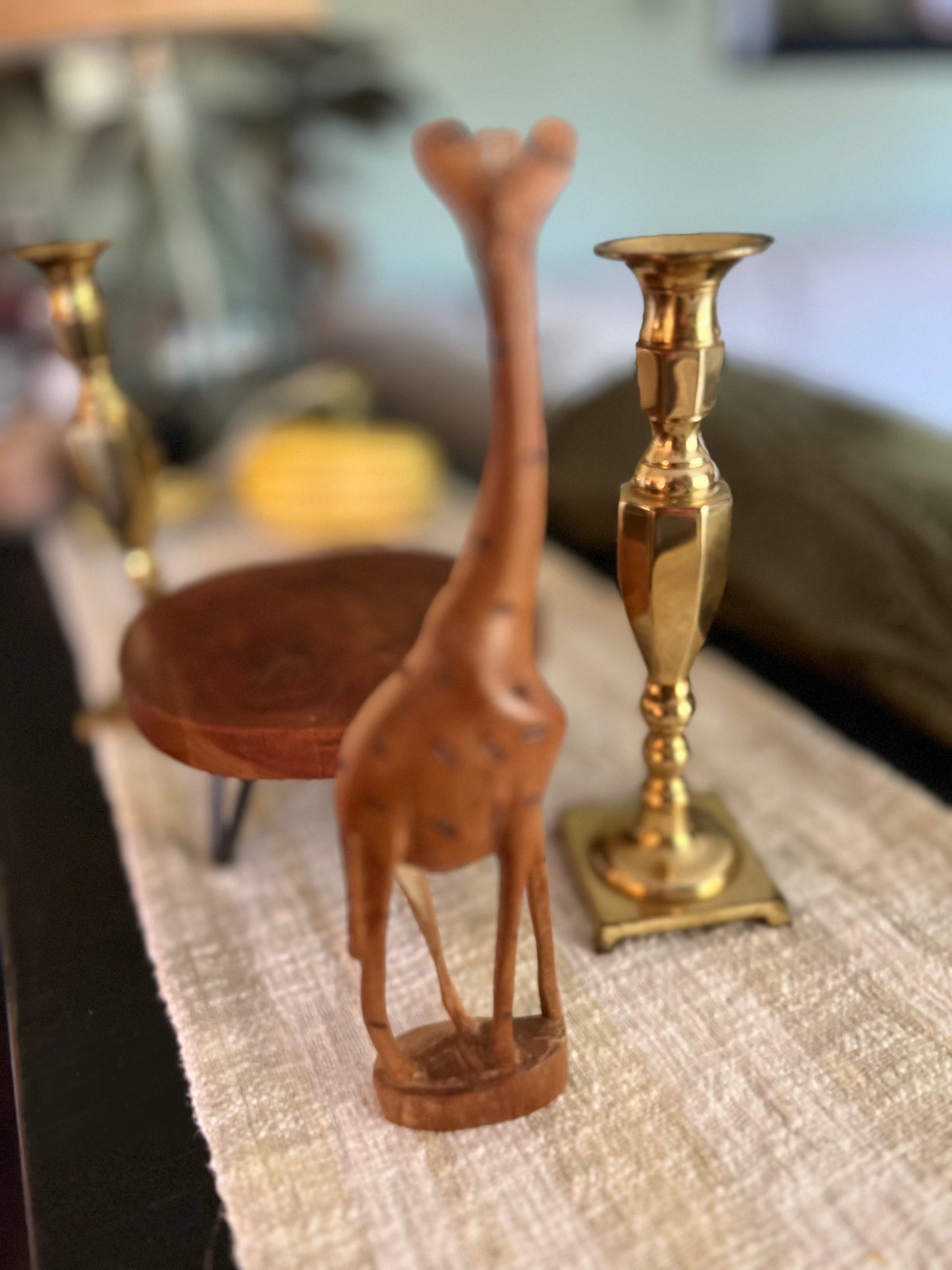 Hand Carved Wooden Giraffe Figurine