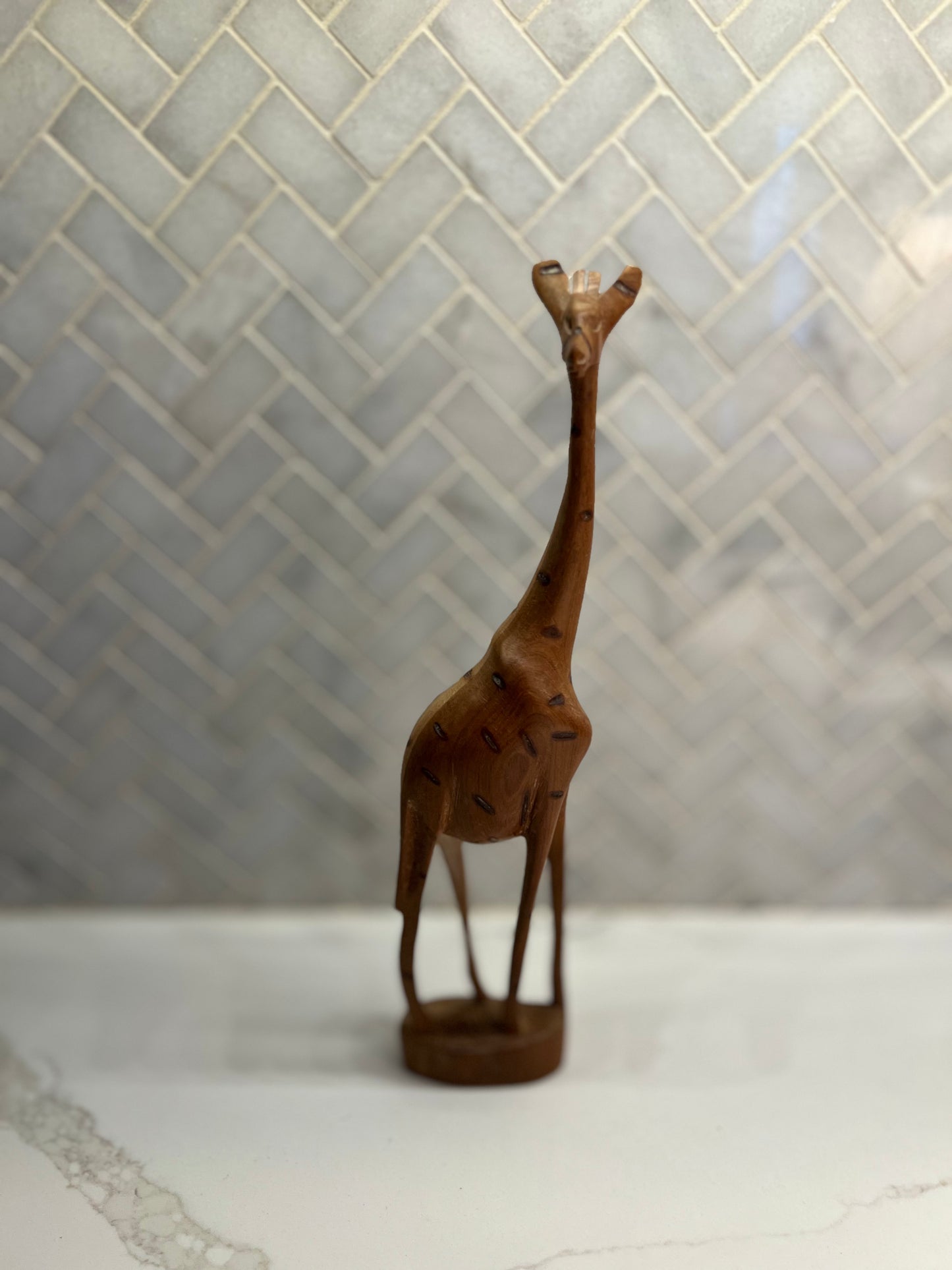 Hand Carved Wooden Giraffe Figurine