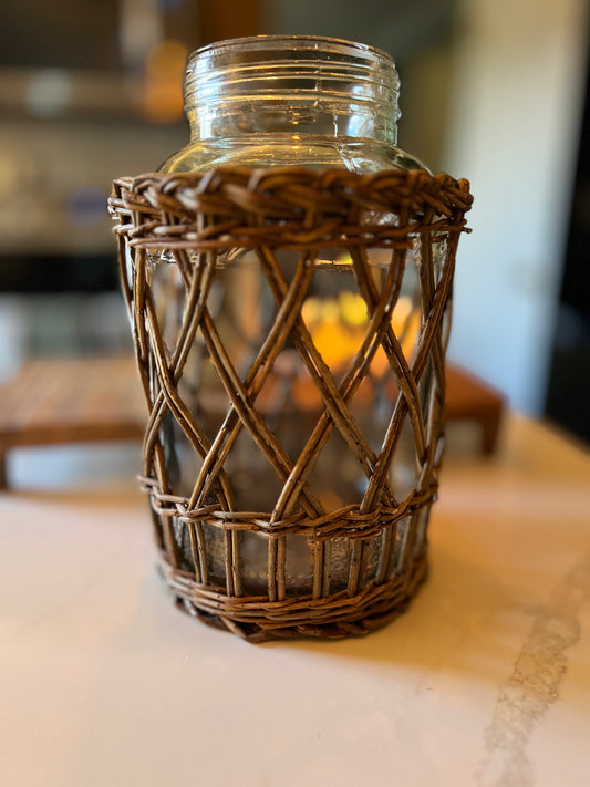 Large Jar With Woven Basket Covering