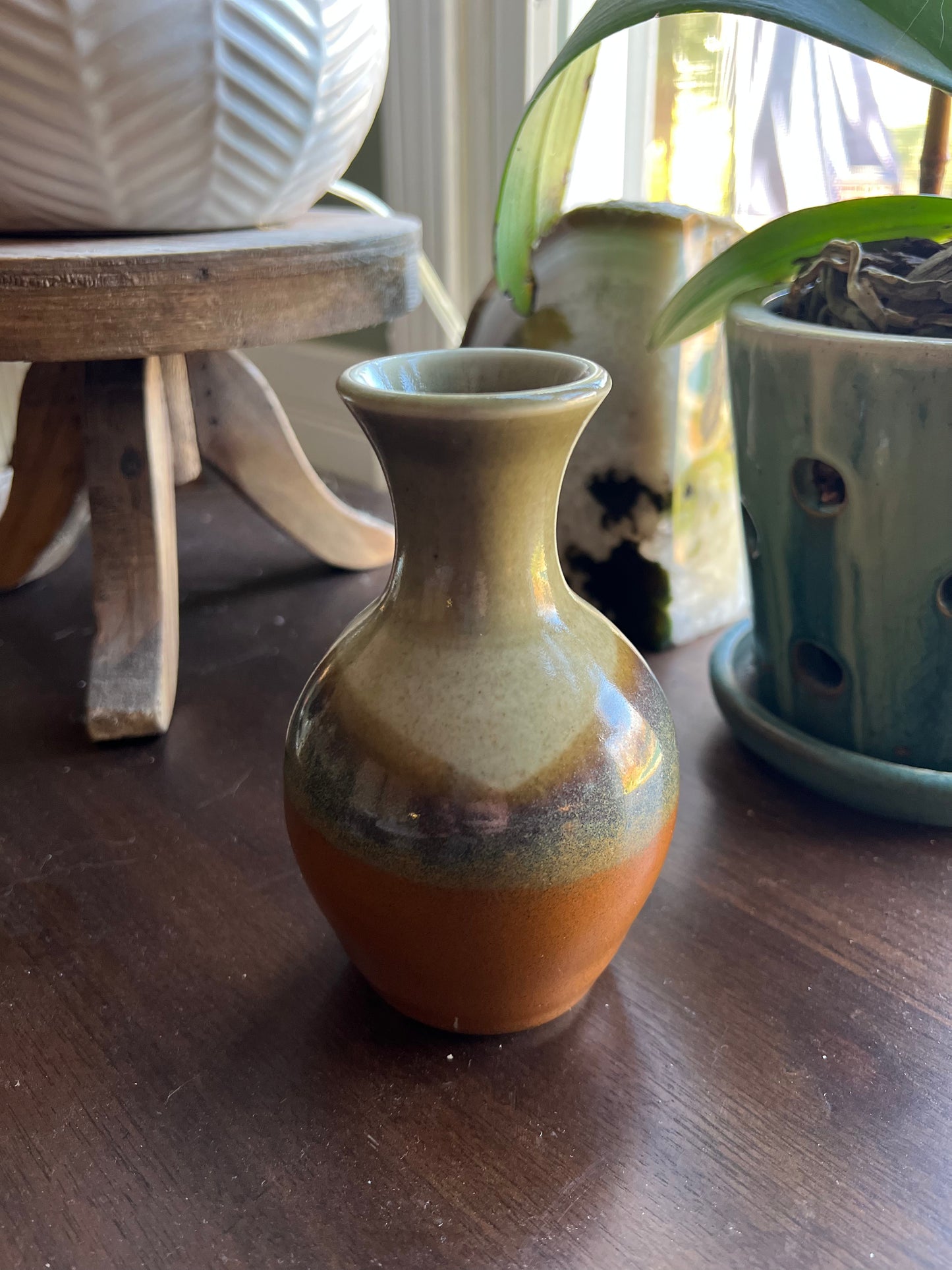 Handmade Brown and Tan Bud Vase