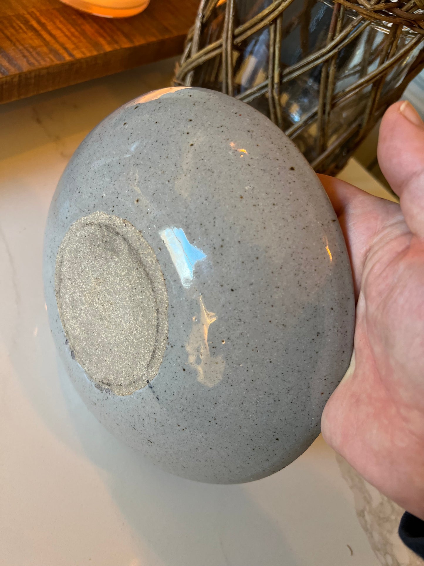 Glazed and Signed Studio Pottery Blue Rimmed Bowl