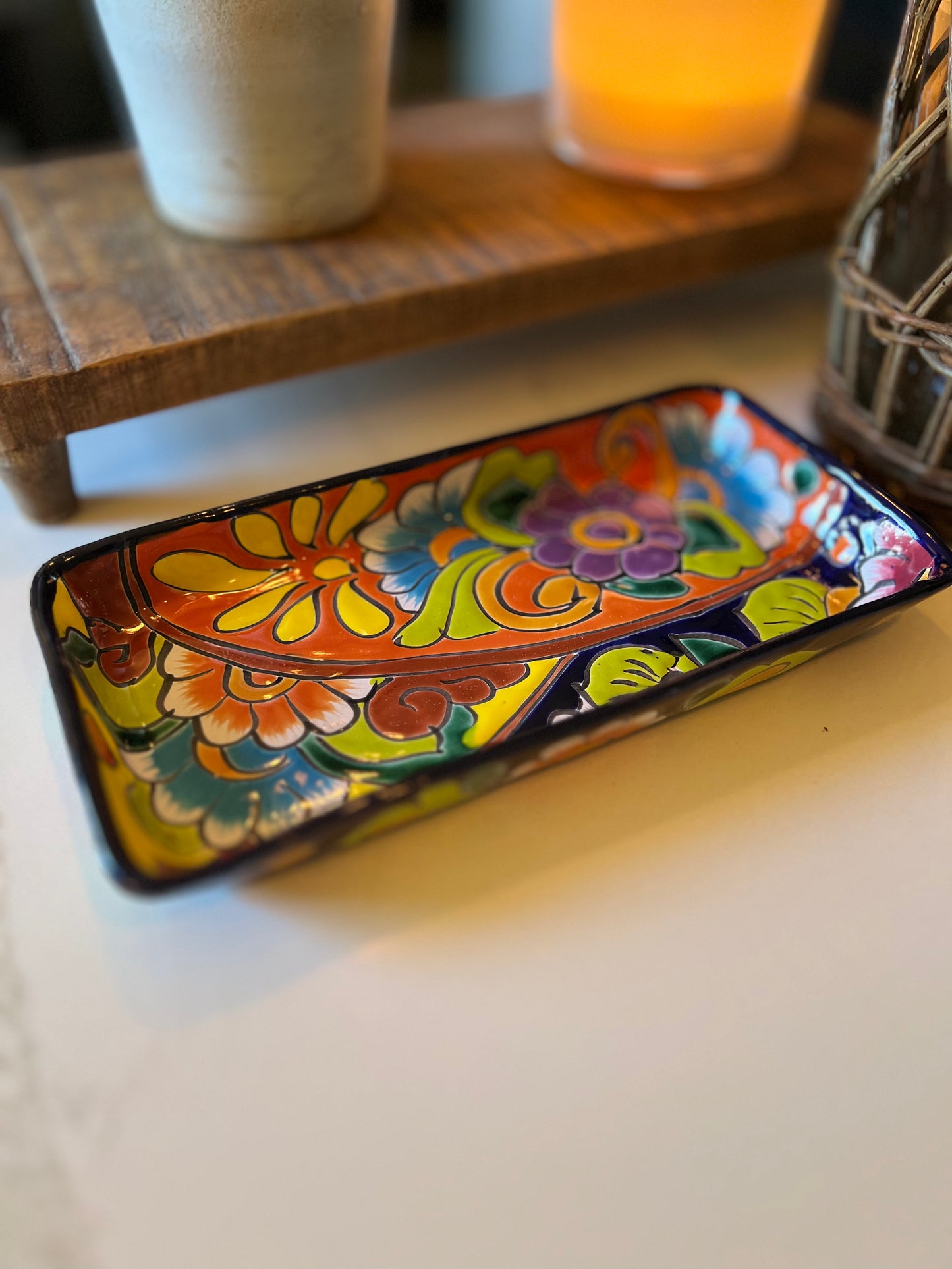 Hand-painted Floral Mexican Tray (Lead Free)