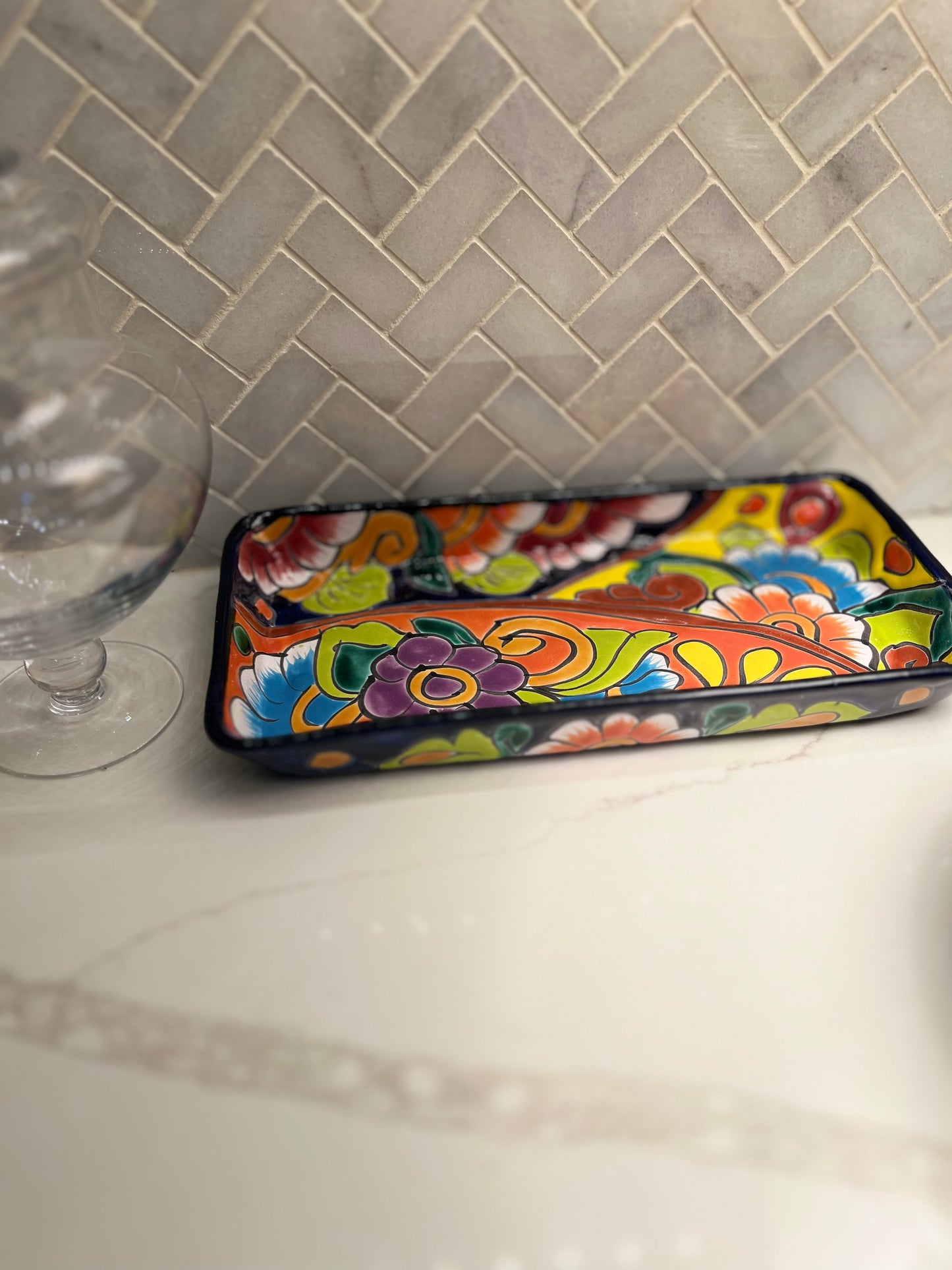 Hand-painted Floral Mexican Tray (Lead Free)