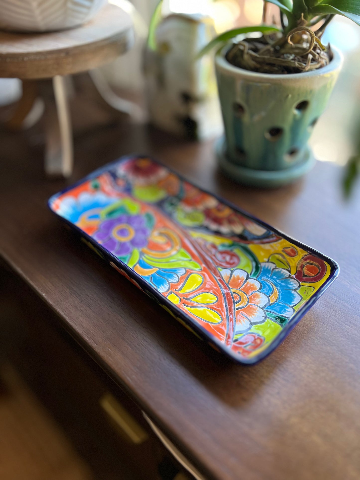 Hand-painted Floral Mexican Tray (Lead Free)