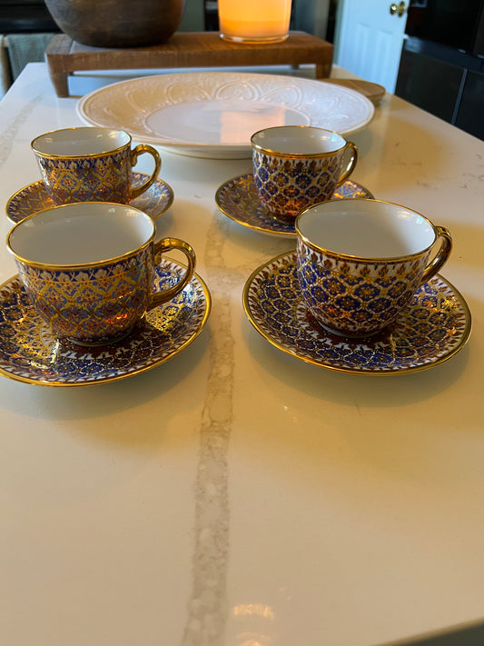 Narai Phand Thai Hand Painted Gilded Benjarong Porcelain Tea Set - Set of 4