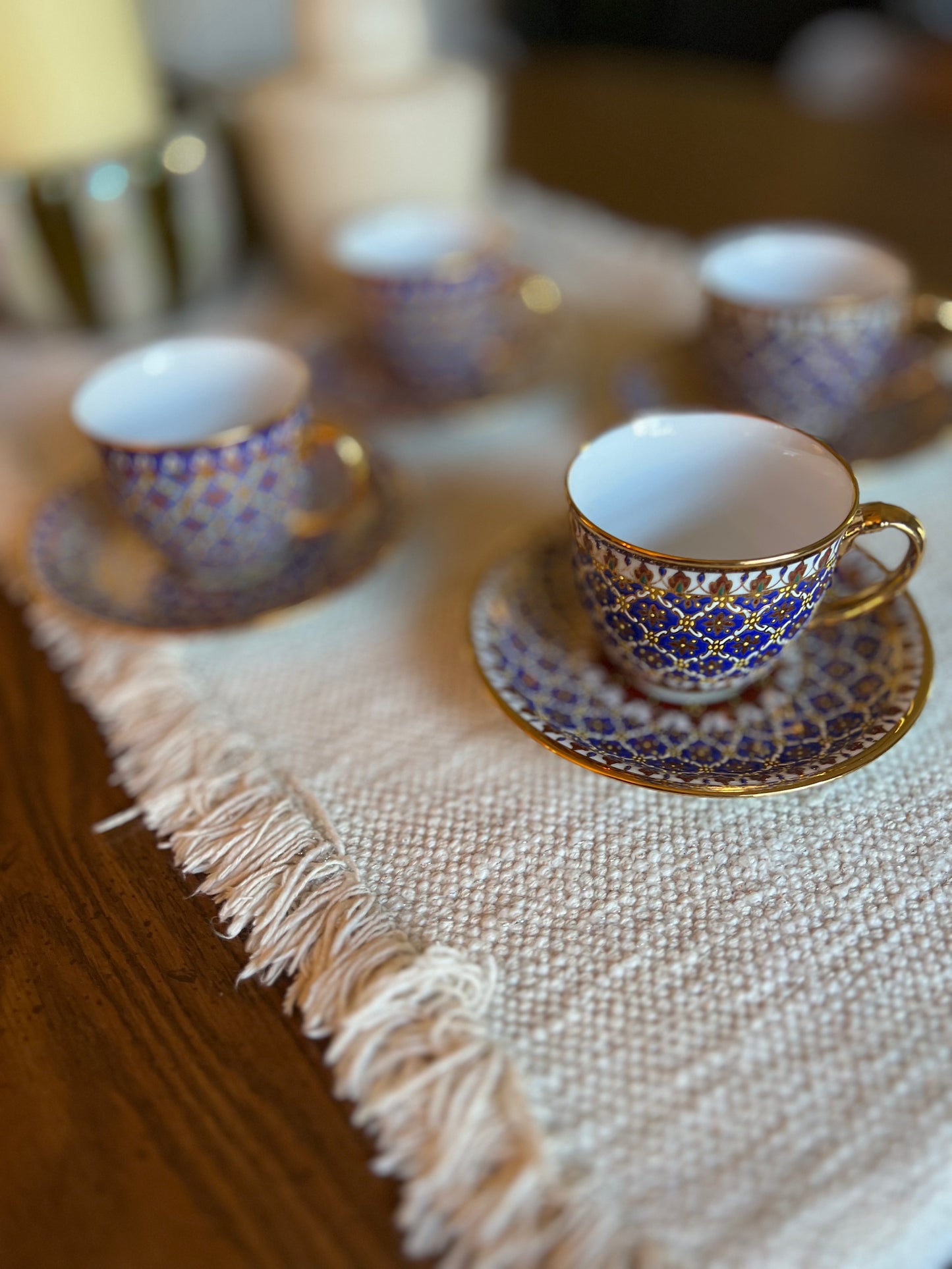 Narai Phand Thai Hand Painted Gilded Benjarong Porcelain Tea Set - Set of 4