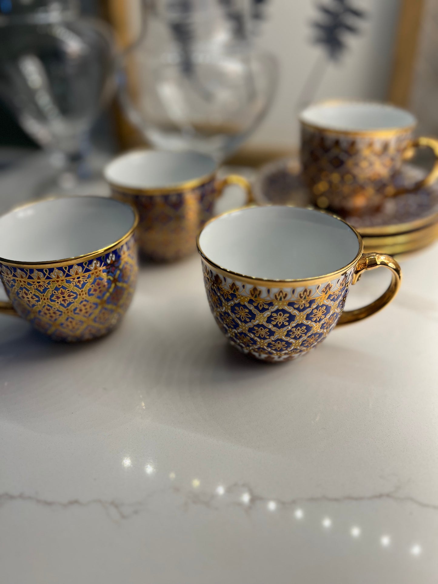 Narai Phand Thai Hand Painted Gilded Benjarong Porcelain Tea Set - Set of 4