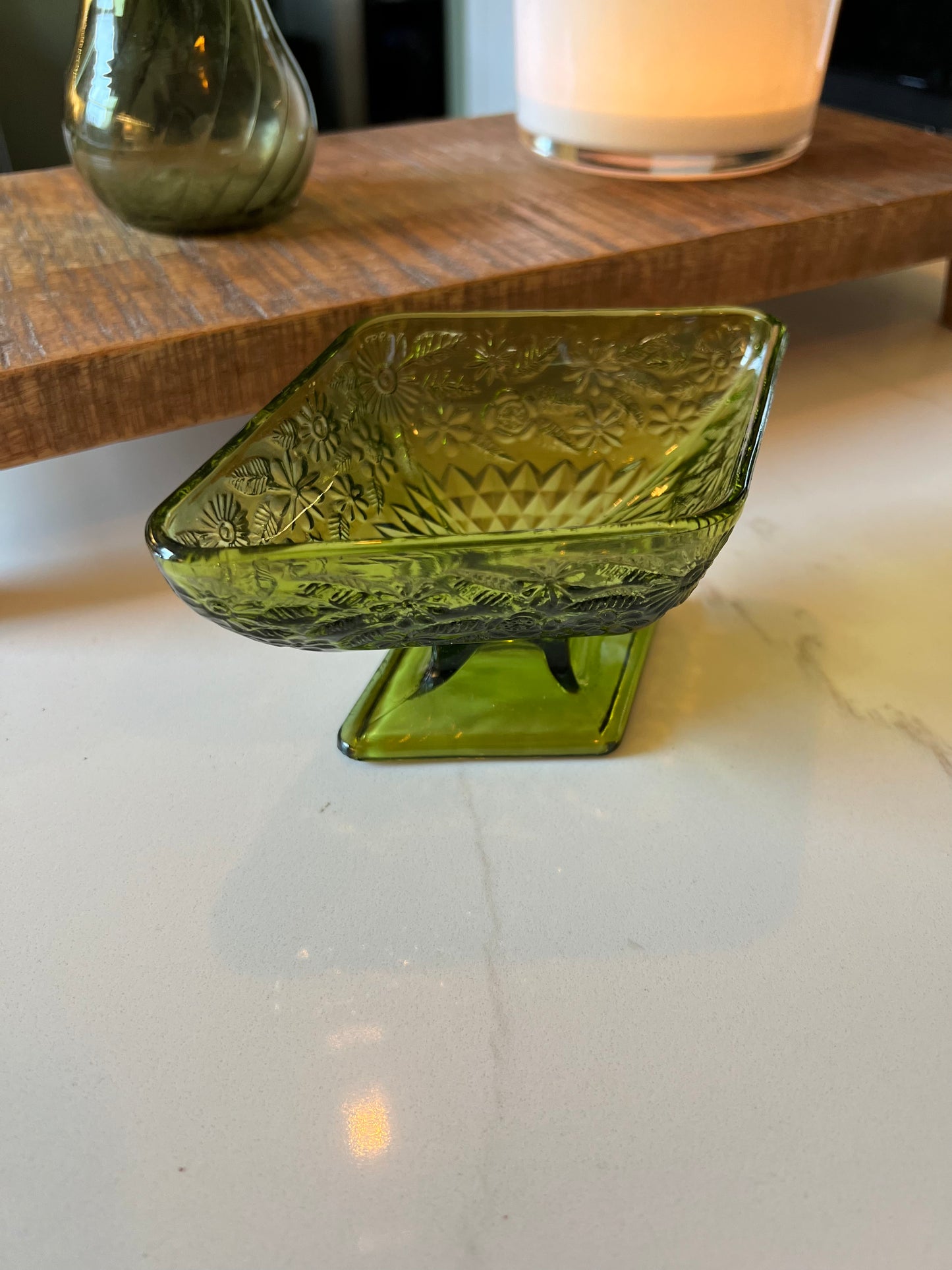 Vintage Green Indiana Glass Pedestal Bowl