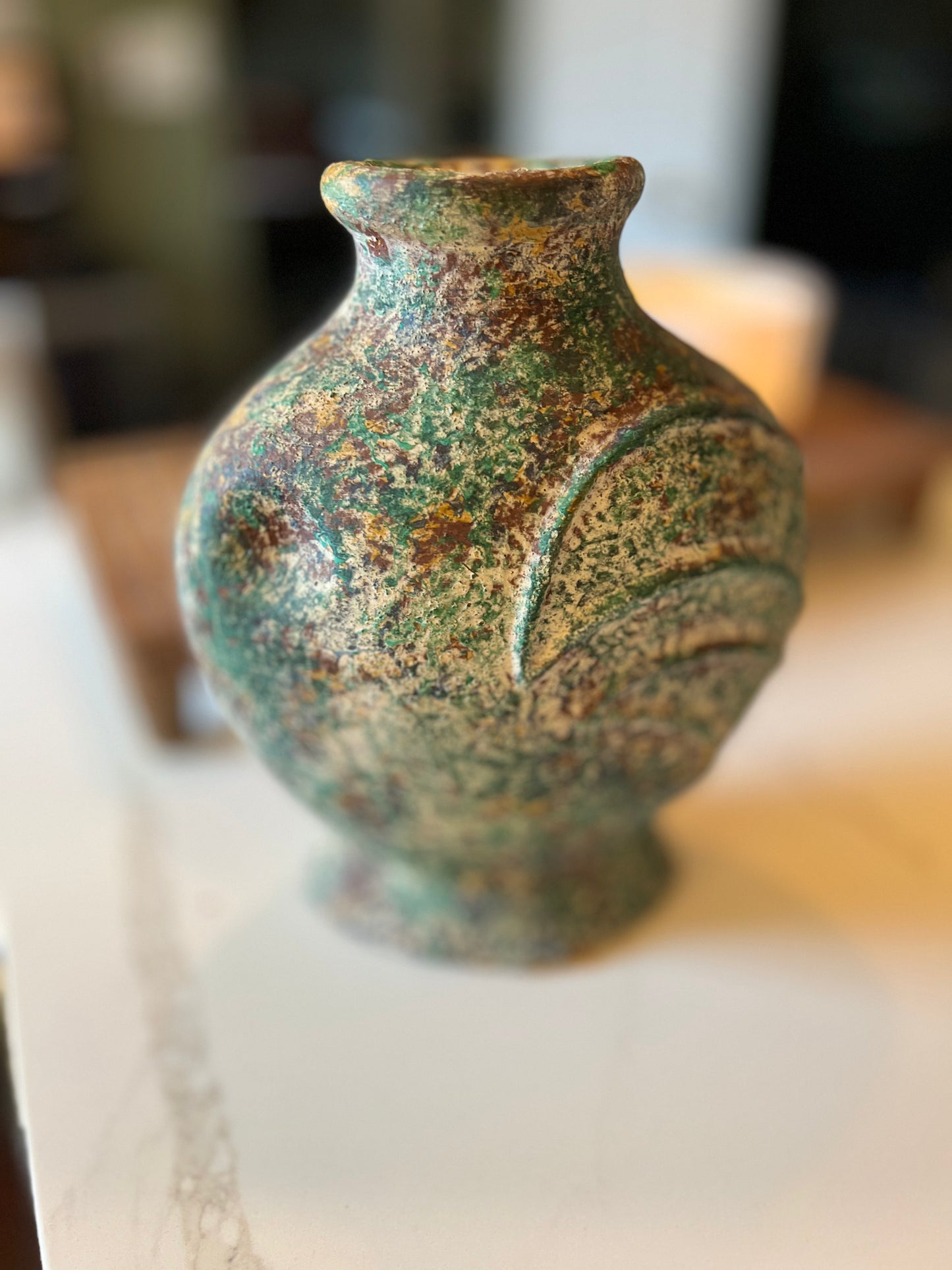 Decorative Ceramic Vase With Mottled Green Pattern - Made in Mexico