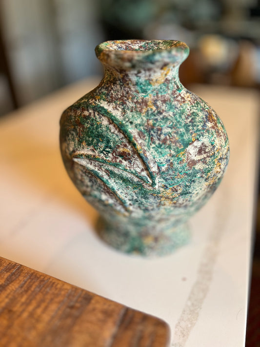 Decorative Ceramic Vase With Mottled Green Pattern - Made in Mexico