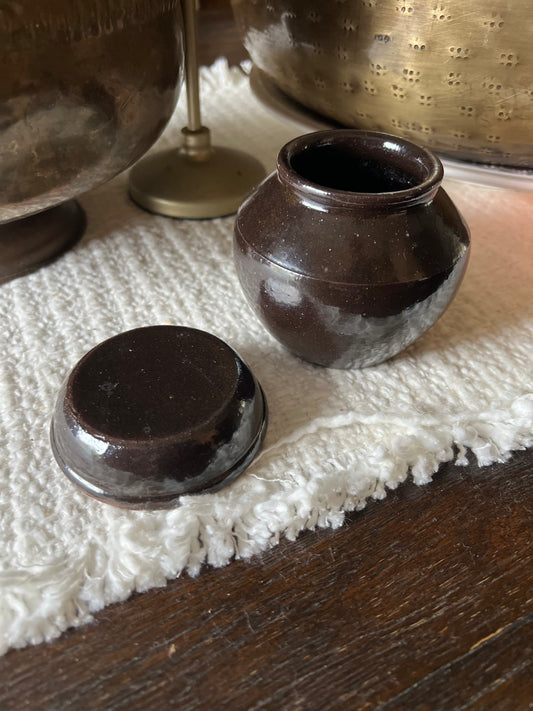 Korean Onggi Lidded Jar Earthenware Pottery
