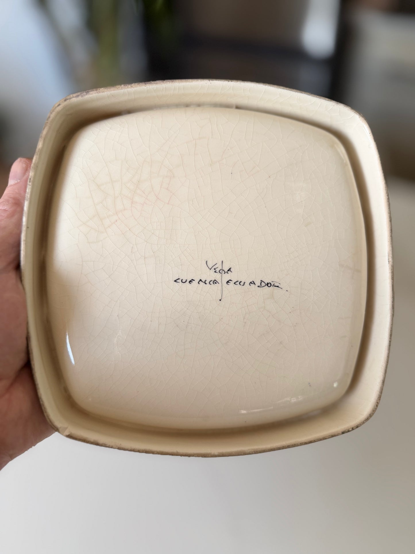 Vintage Eduardo Vega Signed Peacock Ceramic Tray