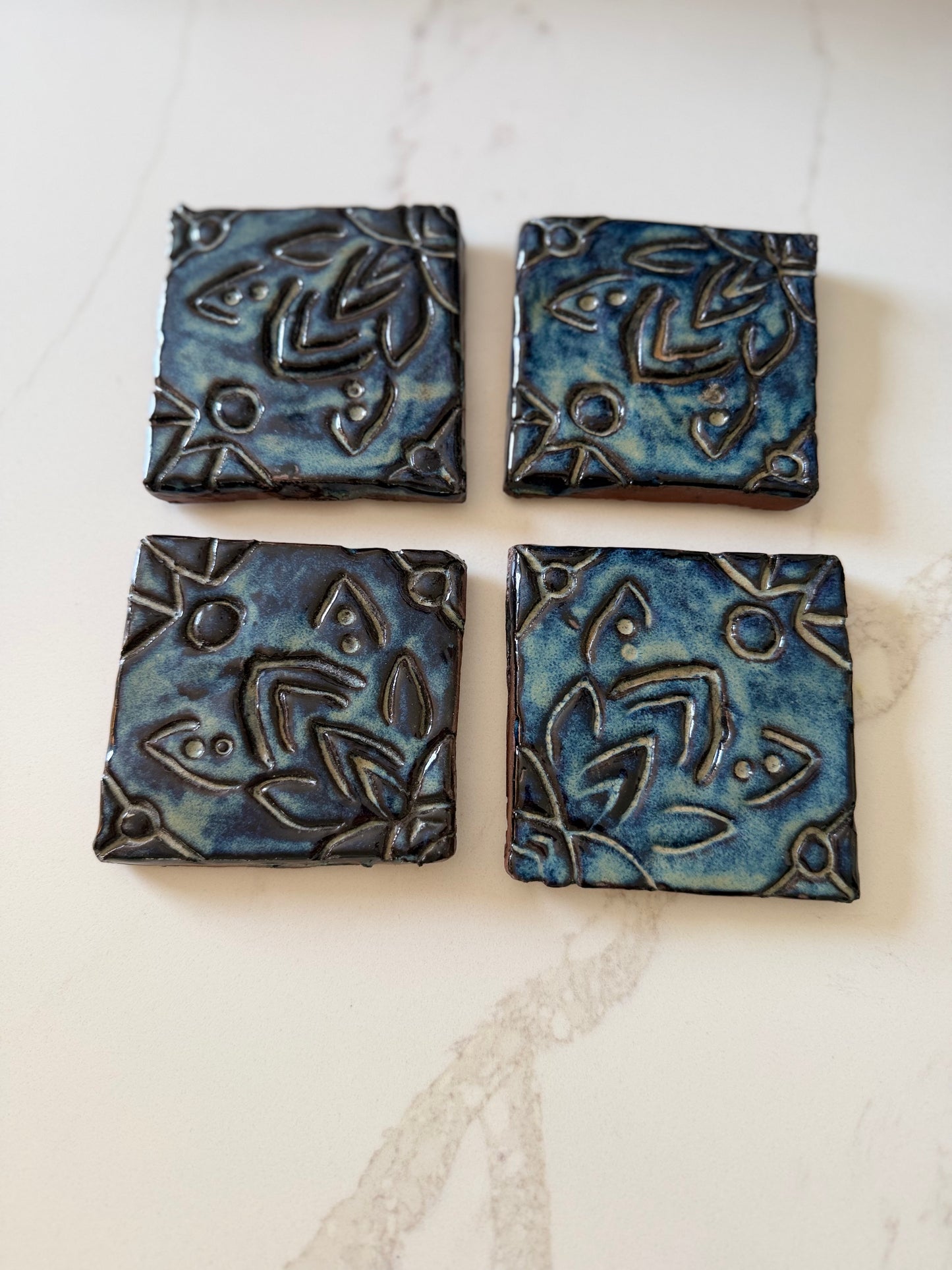 Handmade Signed Pottery Tile Drink Coasters