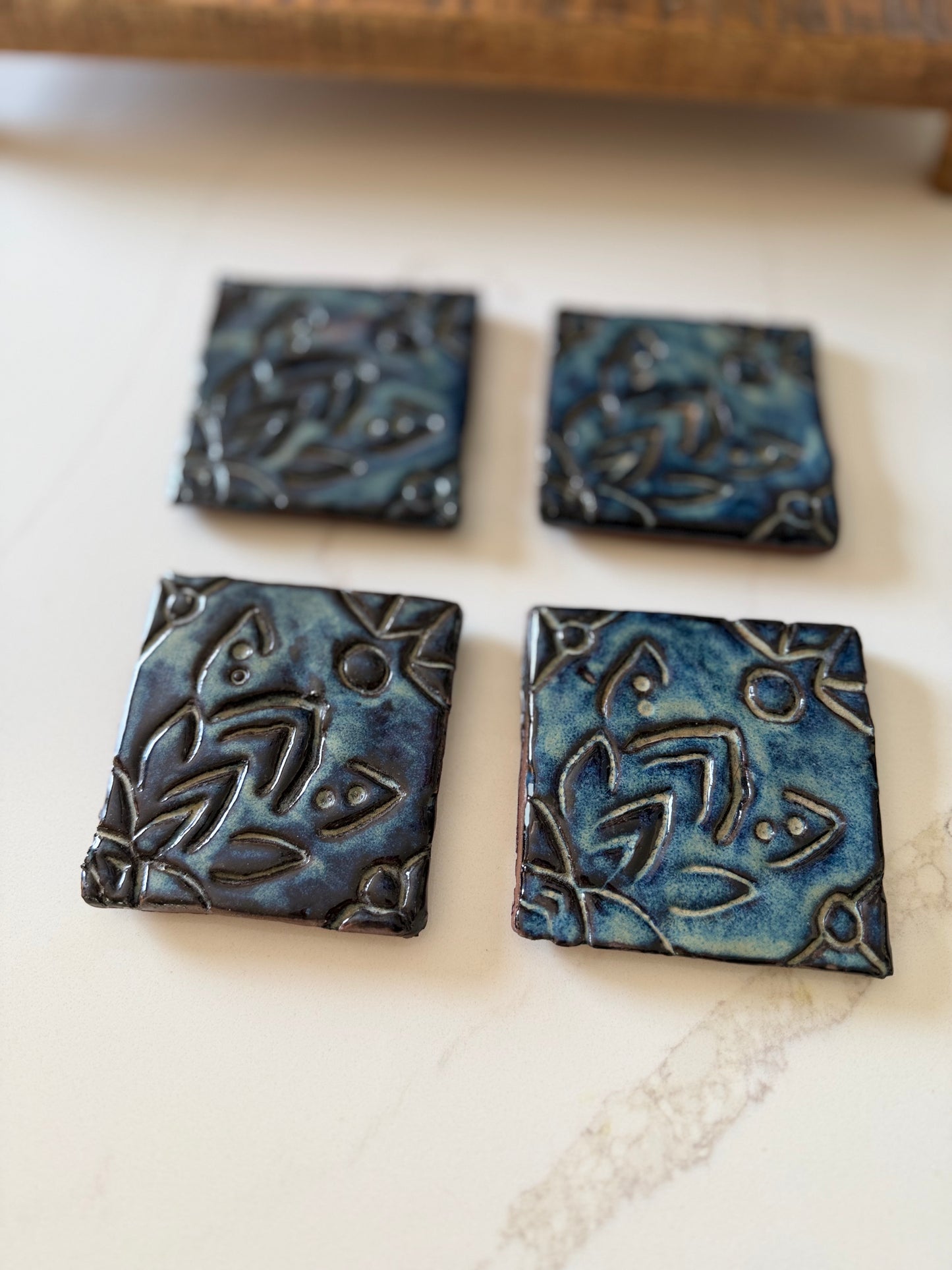 Handmade Signed Pottery Tile Drink Coasters