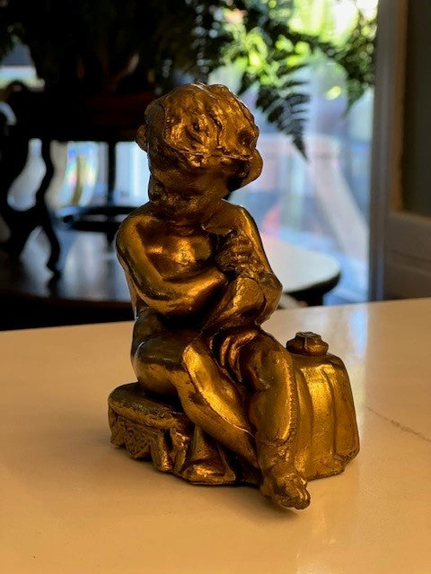 Vintage Bronze Cherub Child's Pen Holder (as is)