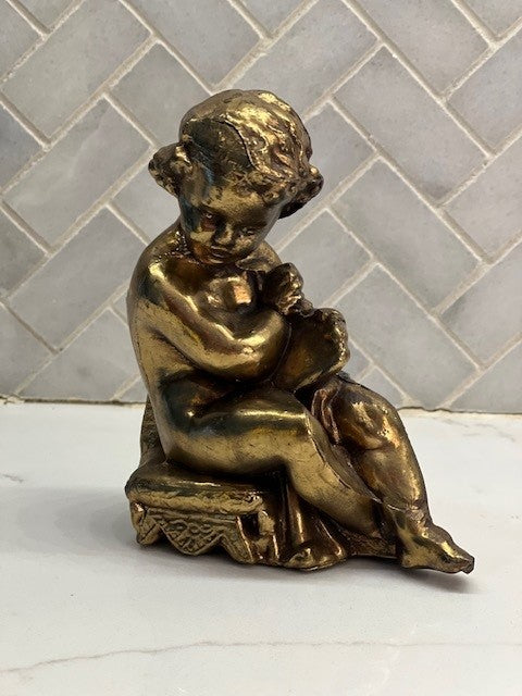Vintage Bronze Cherub Child's Pen Holder (as is)