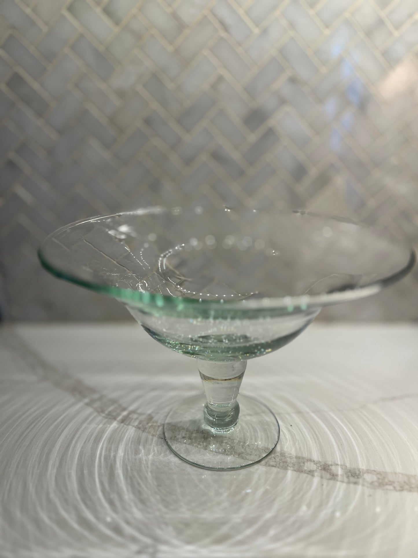 Hand Blown Simon Pearce Style Pedestal Bowl