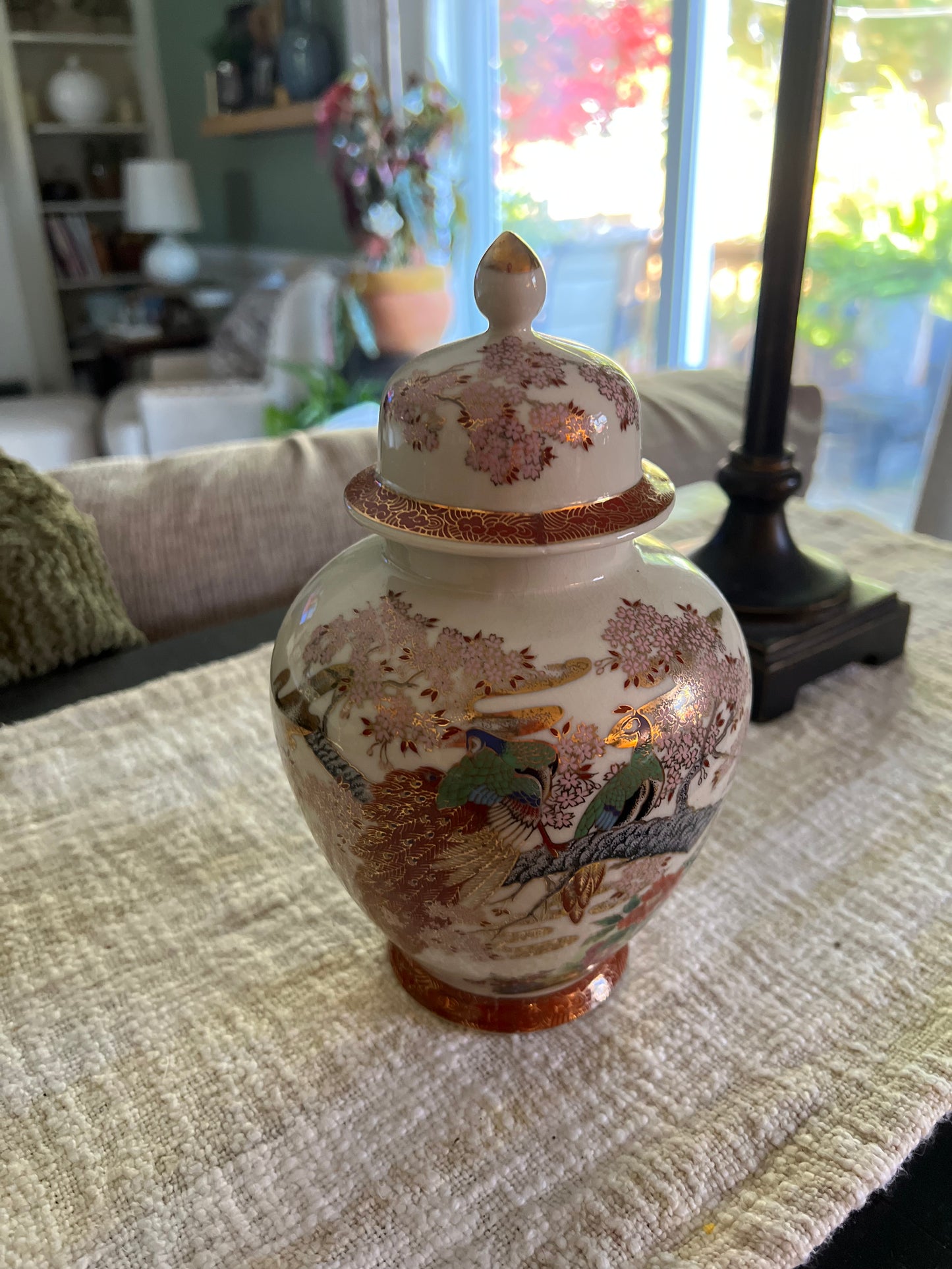 Vintage Japanese Satsuma Peacock Jar